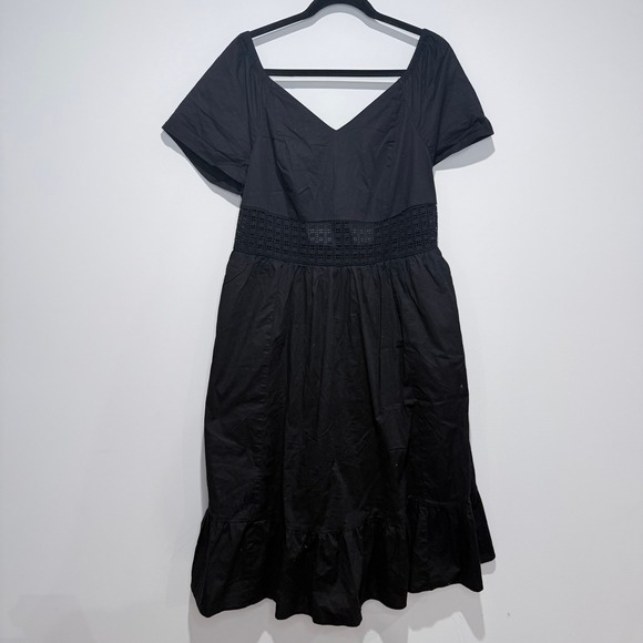 TORRID Black Flutter Sleeve Crochet Waist Cutout Tie Back Midi‎ Dress Size L/12 - Picture 3 of 10